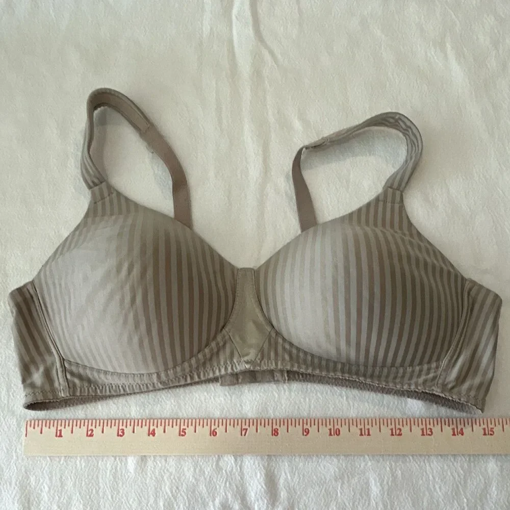 Women’s Playtex 4707 Lined T-Shirt Bra Beige Striped Hook & Eye Adjustable 34C